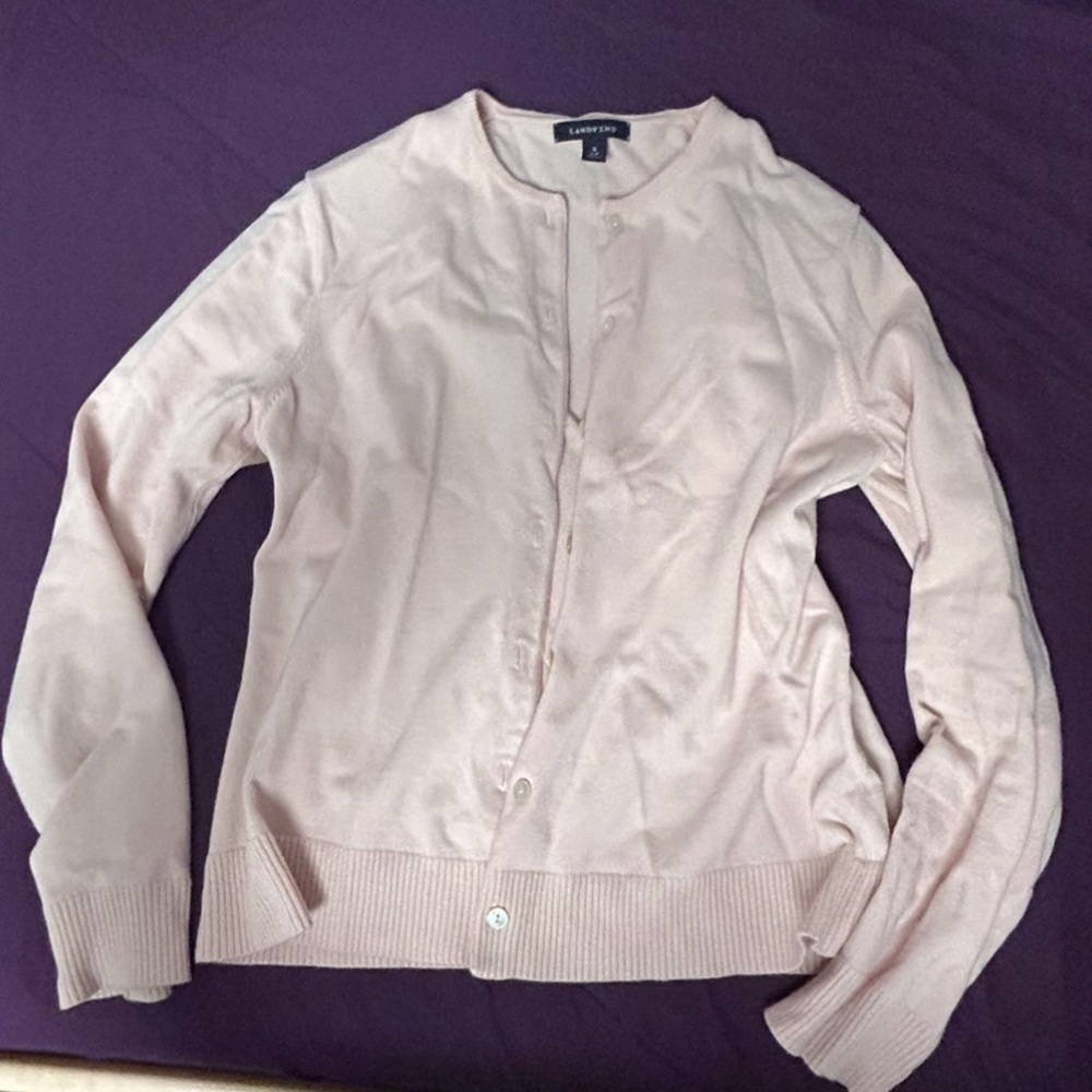 lands end light pink coquette cardigan